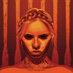 illustrated album cover for the band Elysion. It depicts an angry woman with a braid, mostly coloured red and orange