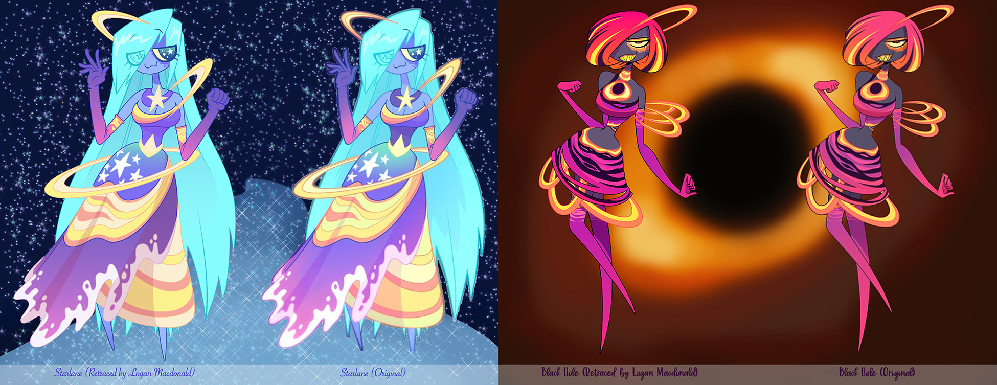 A retrace of 2 characters themed around outer space.