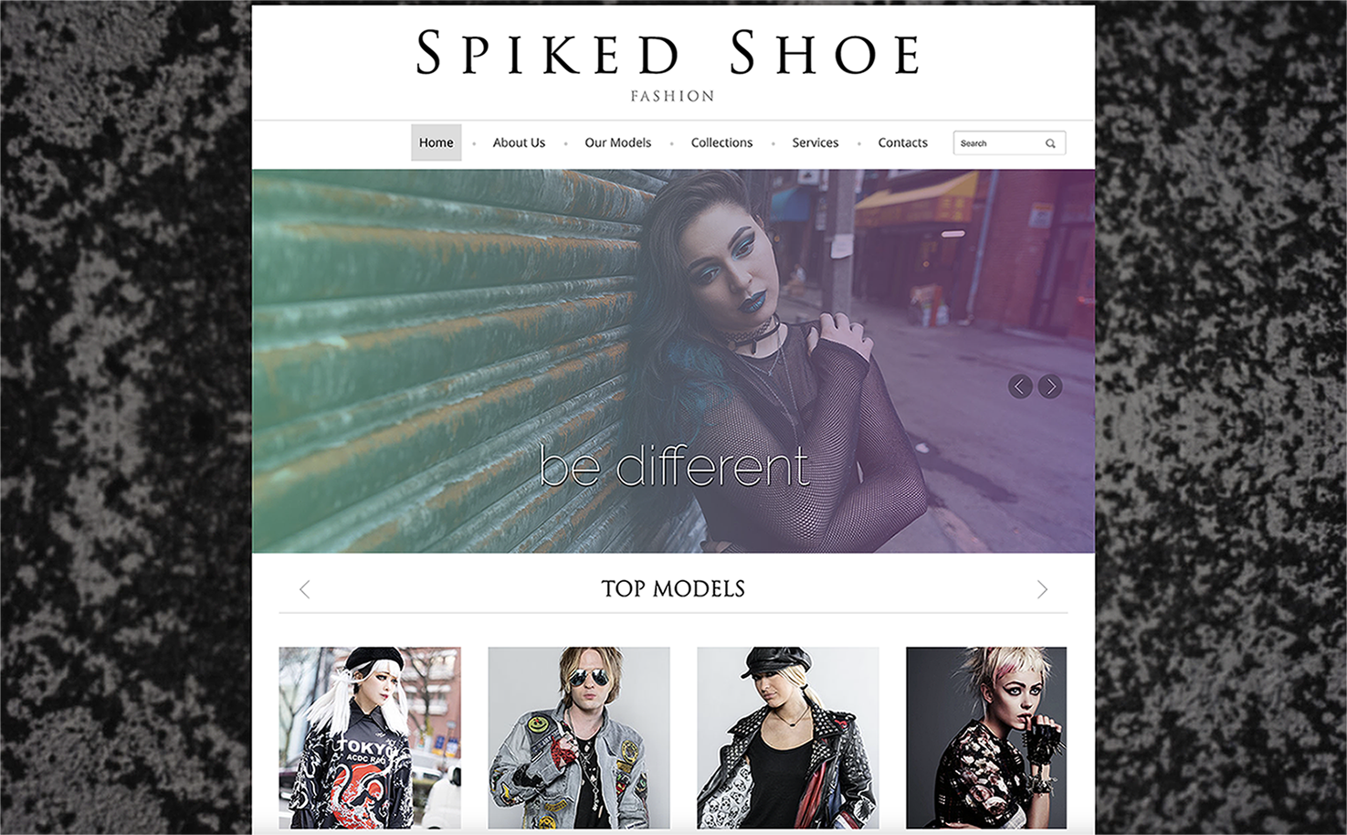 The homepage of a website for a fake fashion company called 'Spiked Shoe'