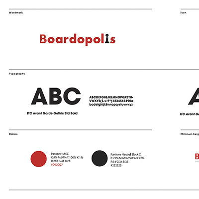 The complete stationary set for the company named 'Boardopolis'. 